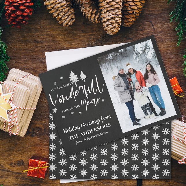 Cartes Pour Fêtes Annuelles Photo de famille personnalisée Famille saisonnière (Most wonderful time Of The Year Christmas Photo Holiday Card)
