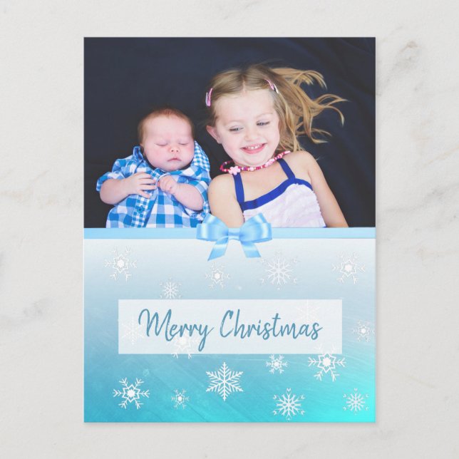 Cartes Pour Fêtes Annuelles Photo de famille personnalisée Flocon de neige ble (Devant)
