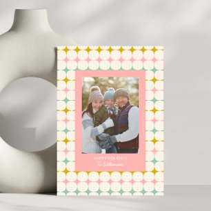 Cartes Pour Fêtes Annuelles Photo de famille rose aux étoiles pastel géométriq