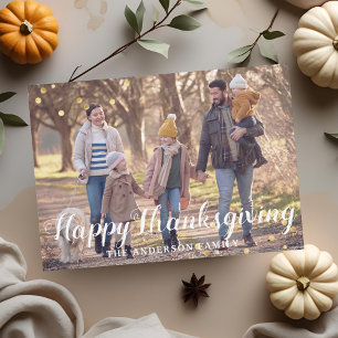 Cartes Pour Fêtes Annuelles Photo de famille rustique de Thanksgiving en bois