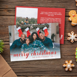 Cartes Pour Fêtes Annuelles Photo de famille S Calligraphie rouge Joyeux Noël
