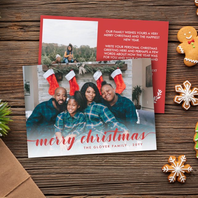 Cartes Pour Fêtes Annuelles Photo de famille S Calligraphie rouge Joyeux Noël (Créateur téléchargé)
