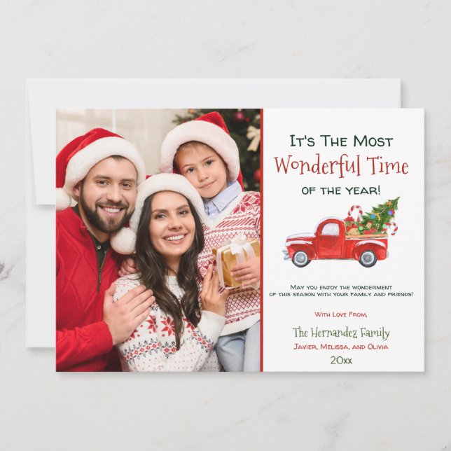 Cartes Pour Fêtes Annuelles Photo de famille Temps Merveilleux Camion de Noël  (Devant)