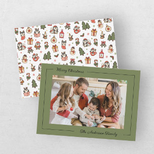 Cartes Pour Fêtes Annuelles Photo de famille vert pingouin moderne Noël