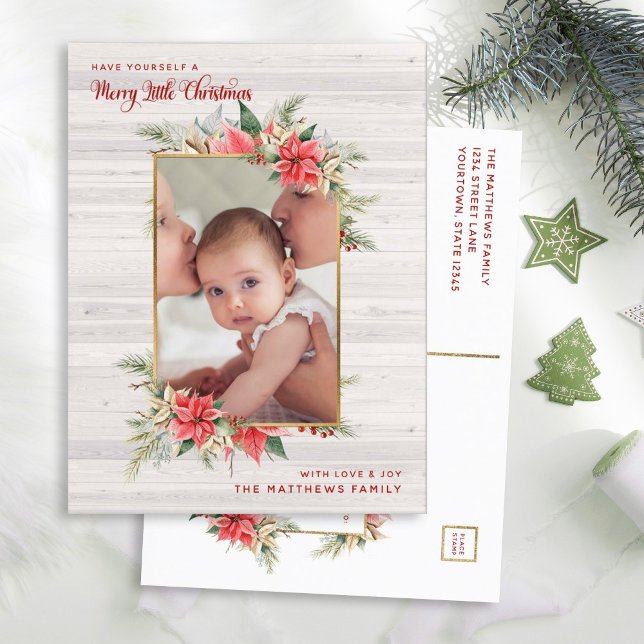 Cartes Pour Fêtes Annuelles Photo de Farmhouse Poinsettia Merry Little Christm (Créateur téléchargé)
