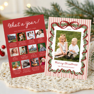 Cartes Pour Fêtes Annuelles Photo de fin d'année avec ruban rouge fantaisiste
