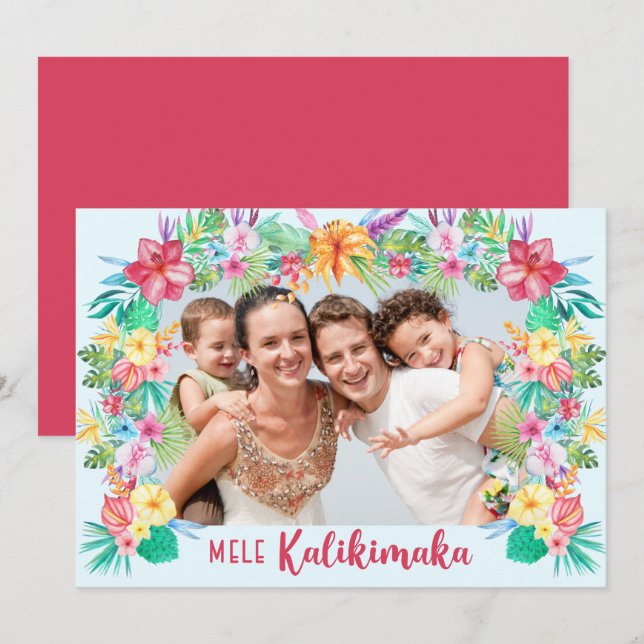 Cartes Pour Fêtes Annuelles Photo de fleurs tropicales hawaïennes Mele Kalikim (Devant / Derrière)
