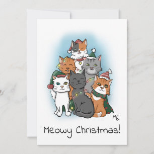 Cartes Pour Fêtes Annuelles Photo de groupe mignonne de chats de dessin