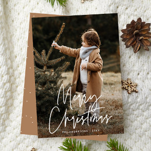 Cartes Pour Fêtes Annuelles Photo de Joyeux Noël écriture manuscrite Camel