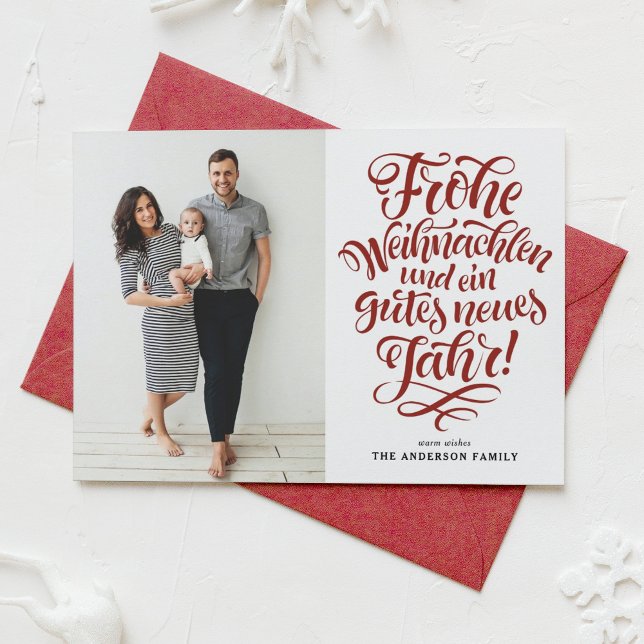 Cartes Pour Fêtes Annuelles Photo de la calligraphie de Red Frohe Weihnachten (Créateur téléchargé)