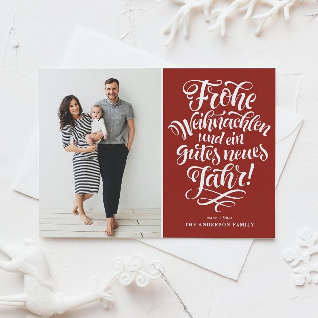 Cartes Pour Fêtes Annuelles Photo de la calligraphie de Red Frohe Weihnachten (Créateur téléchargé)