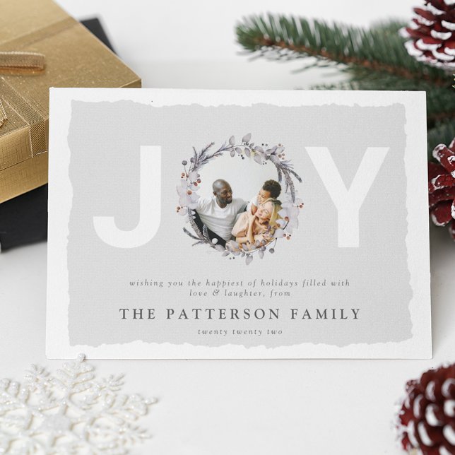 Cartes Pour Fêtes Annuelles Photo de la couronne botanique de Noël 'JOY' (Créateur téléchargé)
