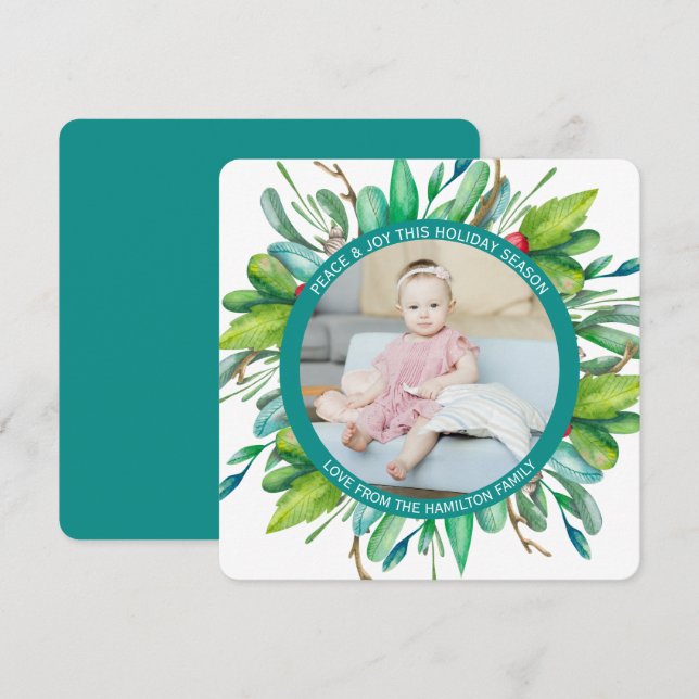 Cartes Pour Fêtes Annuelles Photo de la couronne personnalisée de Noël (Devant / Derrière)
