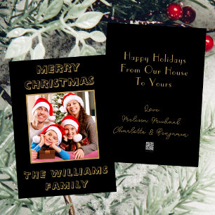 Cartes Pour Fêtes Annuelles Photo de la famille Black & Gold Joyeux Noël