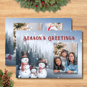Cartes Pour Fêtes Annuelles Photo de la famille Blue Snowman