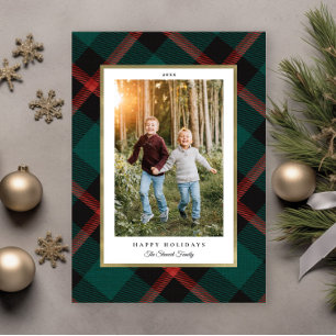 Cartes Pour Fêtes Annuelles Photo de la Tradition Plaid Rouge et Vert