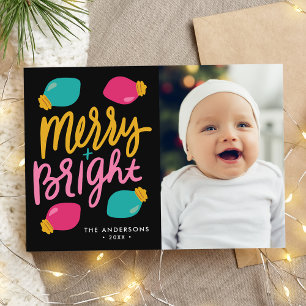 Cartes Pour Fêtes Annuelles Photo de lumières de Noël Merry and Bright
