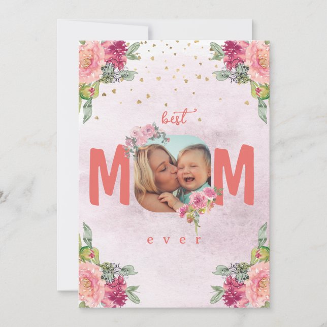 Cartes Pour Fêtes Annuelles Photo de maman, fleurs et message personnalisé (Devant)