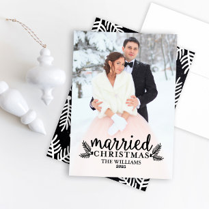 Cartes Pour Fêtes Annuelles Photo de Mariage de Noël Black Marié
