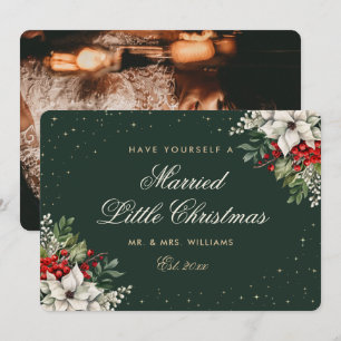 Cartes Pour Fêtes Annuelles Photo de mariage de Noël vert First Married