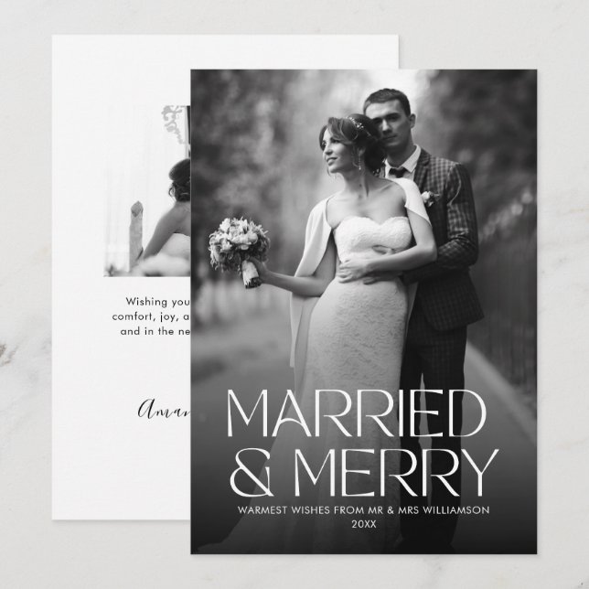 Cartes Pour Fêtes Annuelles Photo de mariage élégant et de Nouvellement Mariés (Devant / Derrière)