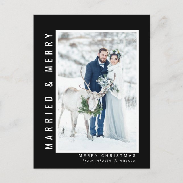 Cartes Pour Fêtes Annuelles Photo de Mariage marié et joyeux noir (Devant)