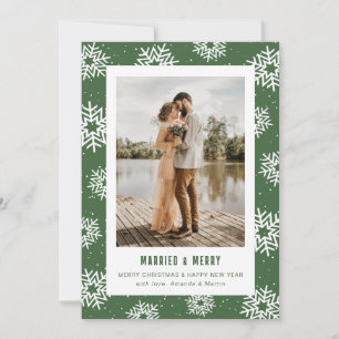 Cartes Pour Fêtes Annuelles Photo de mariage moderne vert flocon de neige
