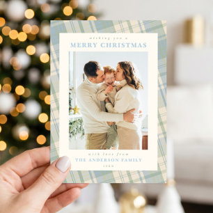 Cartes Pour Fêtes Annuelles Photo de Noël à carreaux bleu-vert grandmillénaire