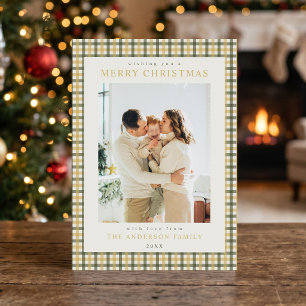 Cartes Pour Fêtes Annuelles Photo de Noël à carreaux jaunes et verts