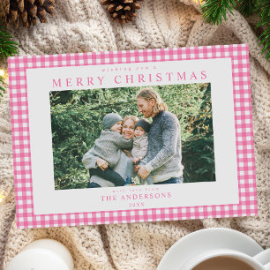 Cartes Pour Fêtes Annuelles Photo de Noël à carreaux rose