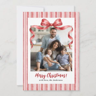 Cartes Pour Fêtes Annuelles Photo de Noël à l'aquarelle avec un nœud vintage c