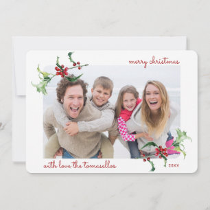 Cartes Pour Fêtes Annuelles Photo de Noël aquarelle avec houx et baies en écri