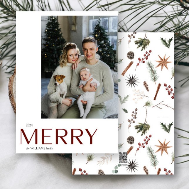 Cartes Pour Fêtes Annuelles Photo de Noël Aquarelle Botanique Floral (Créateur téléchargé)