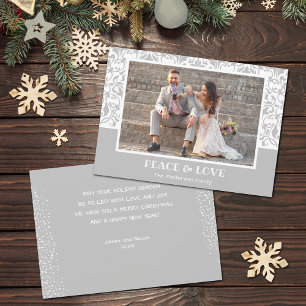 Cartes Pour Fêtes Annuelles Photo de Noël argent et blanc Damas