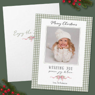 Cartes Pour Fêtes Annuelles Photo de Noël avec un nœud rose vintage chic