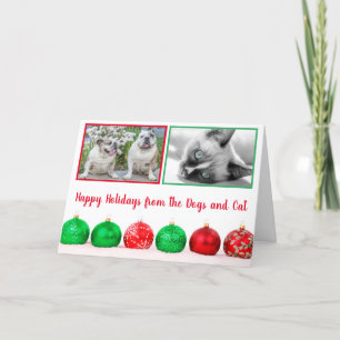 Cartes Pour Fêtes Annuelles Photo de Noël Bals rouges et verts Moderne