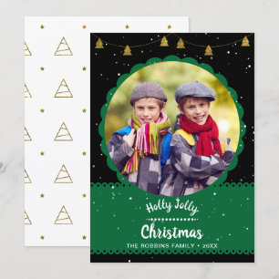 Cartes Pour Fêtes Annuelles Photo de Noël Black Green Holly