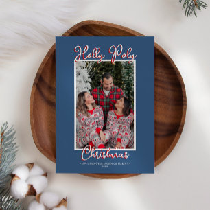 Cartes Pour Fêtes Annuelles Photo de Noël Blue Holly Jolly Holly Poly