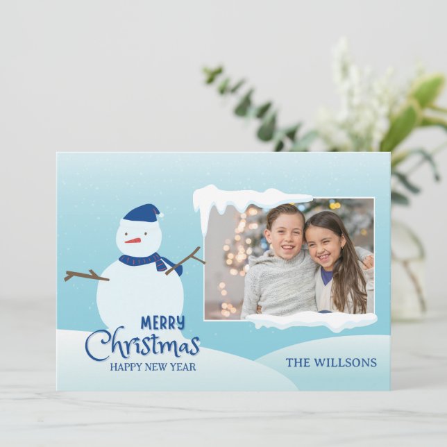Cartes Pour Fêtes Annuelles Photo de Noël bonhomme de neige d'hiver  (Debout devant)
