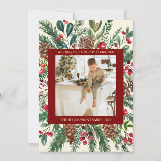 Cartes Pour Fêtes Annuelles Photo de Noël botanique carré vert et houx