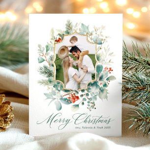 Cartes Pour Fêtes Annuelles Photo de Noël botanique de verdure à l'aquarelle