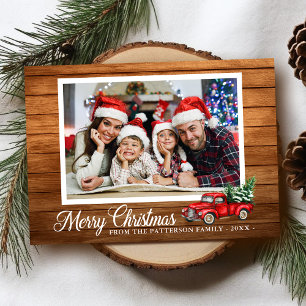 Cartes Pour Fêtes Annuelles Photo de Noël Camion Rouge Bois rustique plié