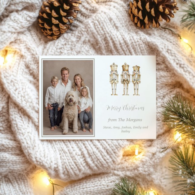 Cartes Pour Fêtes Annuelles Photo de Noël Casse-Noisette Doré  (Gold Nutcracker Photo Christmas Card)