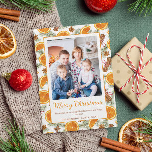 Cartes Pour Fêtes Annuelles Photo de Noël Citrus Spice Winter Greenery