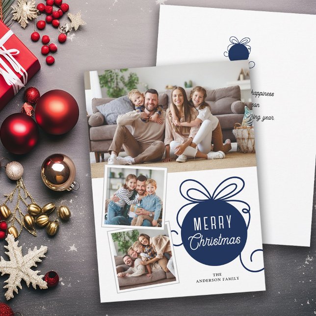 Cartes Pour Fêtes Annuelles Photo de Noël Collage Arbre Ornement Bleu (Créateur téléchargé)