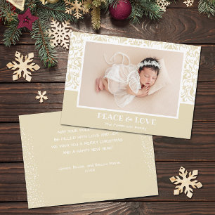 Cartes Pour Fêtes Annuelles Photo de Noël crème et blanc Damas