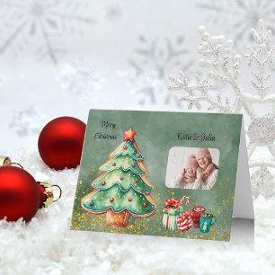 Cartes Pour Fêtes Annuelles Photo de Noël d'aquarelle envoûtante
