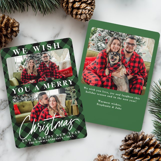 Cartes Pour Fêtes Annuelles Photo de Noël de Buffalo Vert Moderne (Créateur téléchargé)