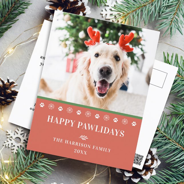 Cartes Pour Fêtes Annuelles Photo de Noël de chien Joyeux Pawlidays (Dog Christmas Photo Happy Pawlidays Holiday Postcard)