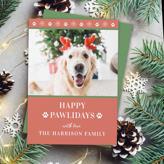 Cartes Pour Fêtes Annuelles Photo de Noël de chien Joyeux Pawlidays (Dog Christmas Photo Happy Pawlidays Holiday Card)